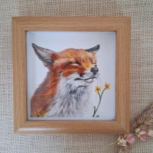 Disegno originale di una volpe in miniatura: 11 x 11 cm, piccola illustrazione di volpe selvatica con cornice, stile cottagecore, arte boschiva di Mireille Both