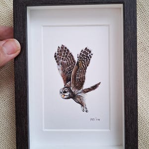 Original Miniature Watercolor Painting: Hand-painted Art in Ornate Frame, Tiny Whimsical Animal Wall Decor, Tiny nature Bird Art