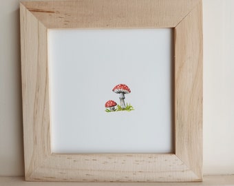 Aquarelle originale petite peinture d’un tabouret de crapaud - art minuscule, peinture minuscule, cadre inclus