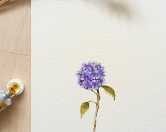 ORIGINAL watercolor painting - hydrangea, tiny art, tiny painting,nature painting, water colors, kitchen art