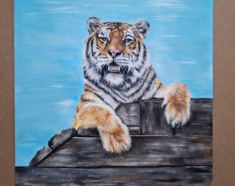 オリジナルの虎の絵画 19х27インチ - 大型アクリル画 - 虎の肖像