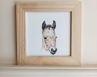 Original, mixed media, drawing of a horse - tiny art, tiny drawing, frame included