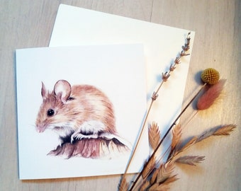 Woodland greeting card - mouse cards, blank inside, double card, 14 cm x 14 cm, 5.6 inch by 5.6 inch