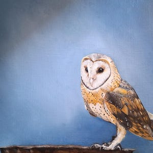 ORIGINAL oil painting of an owl, 20 x 25 cm (8&quot; x 10&quot;), on old world prepared belgium linen, oil painting gift, unframed, ready to hang