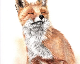 ORIGINAL Fuchs Zeichnung, Fuchs Portrait, bunte Bleistift Zeichnung, Wald Portrait, Wald Kunst, Wandkunst, Fuchs Kunst