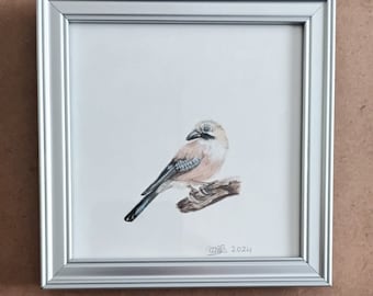 ORIGINAL bird portrait framed, bird drawing, bird water colors, miniature portrait, ornithology, miniature art, small painting, painted bird