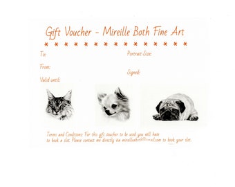 Gift voucher for custom hand drawn Pet Portrait, pencil pet drawing, Animal Lover, Personal Gift, Memorial Portrait, pet loss gift, cat, dog