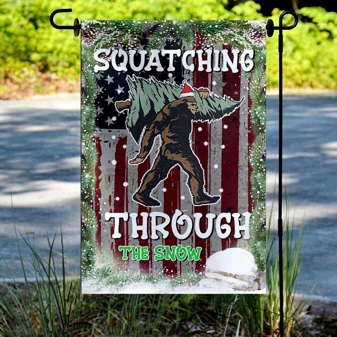 Bigfoot Christmas Tree Flag Squatching Through the Snow Flag Etsy