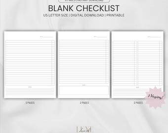 May include: A printable checklist template with three different versions. The checklist is divided into three sections, each with two pages. The template is designed for US letter size paper.