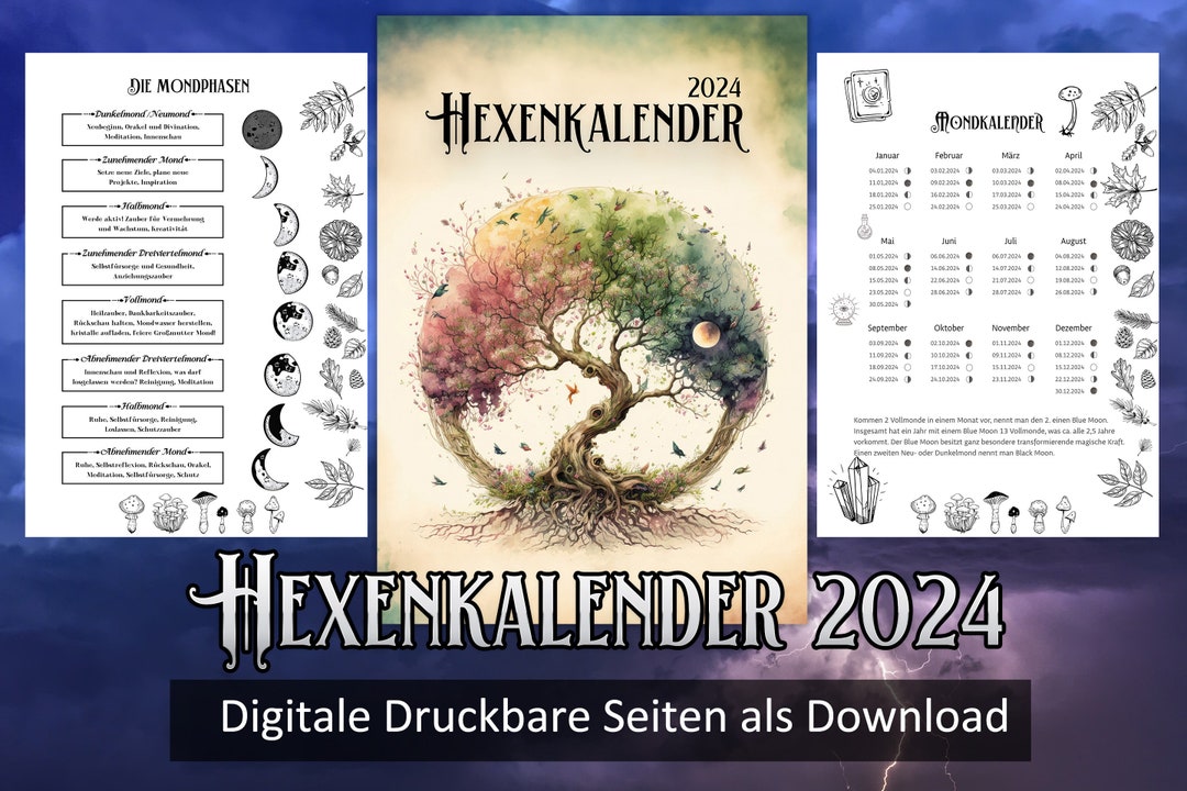 Witch Calendar 2024, Witch Planner Printable in German, Printable Witch