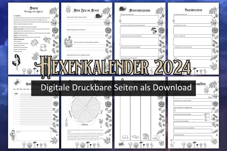Witch Calendar 2024, Witch Planner Printable in German, Printable Witch