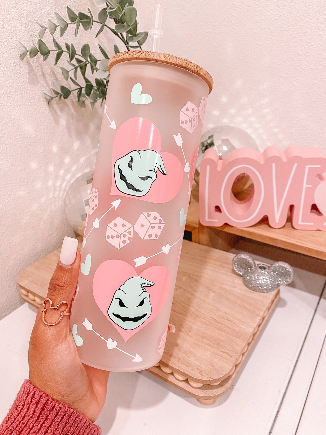 Valentines Cup Frostedglass Cups Bamboo Lid 25 Oz Glass Cup Libby Glass