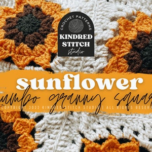 Jumbo Sunflower Granny Square Crochet PATTERN, Granny Square Blanket Pattern, Crochet Pattern, Sunflower Granny Square Pattern
