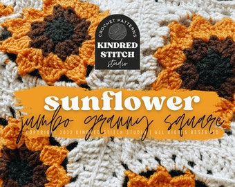 Jumbo Sunflower Granny Square Crochet PATTERN, Granny Square Blanket Pattern, Crochet Pattern, Sunflower Granny Square Pattern