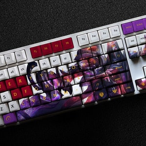 Jhin - The Virtuoso LOL Series Keycap Set, 127 Keys PBT For Mechanical Keyboard OEM Profile | Dark Cosmic Erasure Jhin Keycap Custom Gift