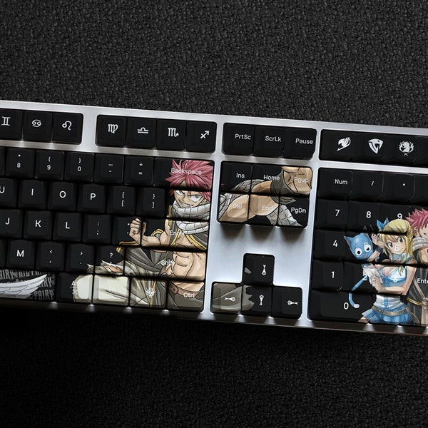 Happy - Natsu Dragneel - Lucy Heartfilia Keycap Set, 123 Keys PBT For Mechanical Keyboard OEM Profile, Dragon Slayers Custom Keycap