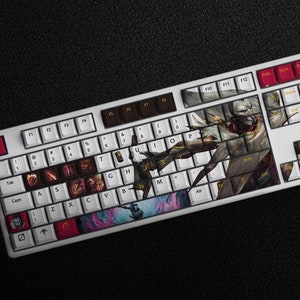 Jhin - The Virtuoso LoL Tastenkappen Set, 147 Tasten PBT Profil Cherry Für Mechanische Tastatur | Jhin LoL Custom Layout ISO - ANSI Tastenkappe