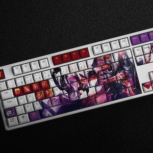 Jhin - The Virtuoso LoL Tastenkappen Set, 147 Tasten PBT Profil Cherry Für Mechanische Tastatur | Dark Cosmic Erasure Jhin Benutzerdefinierte ISO - ANSI Tastenkappe