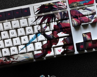 Akali - The Rogue Assassin Series Keycap Set, 112 Keys PBT For Mechanical Keyboard OEM Profile | Blood Moon Akali Lol Gaming Custom Gift