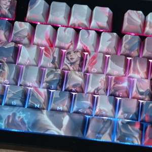 Letras impressas laterais/superiores de teclas transparentes personalizadas, perfil cereja personalizado, teclas PBT brilhantes com dupla camada/conjunto de teclas personalizadas