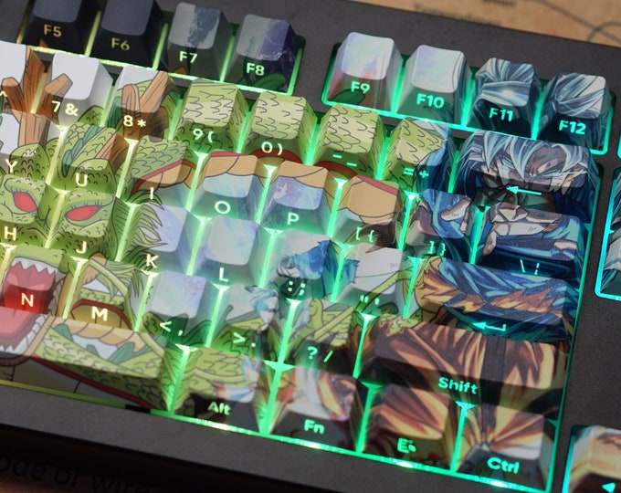 Lettre imprimée latérale et supérieure transparentes personnalisées, profil de cerisier personnalisé brillant à travers les touches PBT pour clavier mécanique