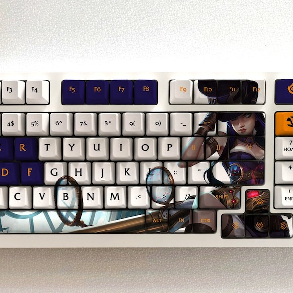 Caitlyn - The Sheriff of Piltover LOL Series Keycap Set, 112 Keys PBT For Mechanical Keyboard OEM Profile | Acane Caitlyn Gaming Custom Gift