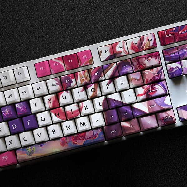 Jinx - The Loose Cannon Lol Series Keycap Set, 127 Keys PBT For Mechanical Keyboard OEM Profile | Star Guardian Jinx LOL Custom Keycap