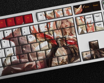 Immortalized Legend Ahri - Hall of Legends Skin LoL Keycap Set, 140 Keys PBT Profile Cherry For Mechanical Keyboard | LoL Custom Keycap