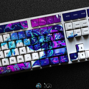 Akali - The Rogue Assassin LoL Series Keycap Set, 127 Keys PBT For Mechanical Keyboard OEM Profile | KDA Akali Neon LoL Custom Keycap Gaming