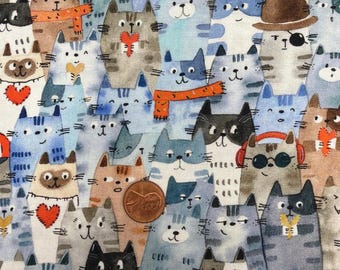 Koty w mieście autorstwa Sue Miano dla Windham Fabrics. 100% bawełna. Sprzedawane na pół jarda.