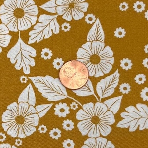 Katherine Watson Field of Flowers Cotton Fabric - Moda, Mustard (1/2 Yard