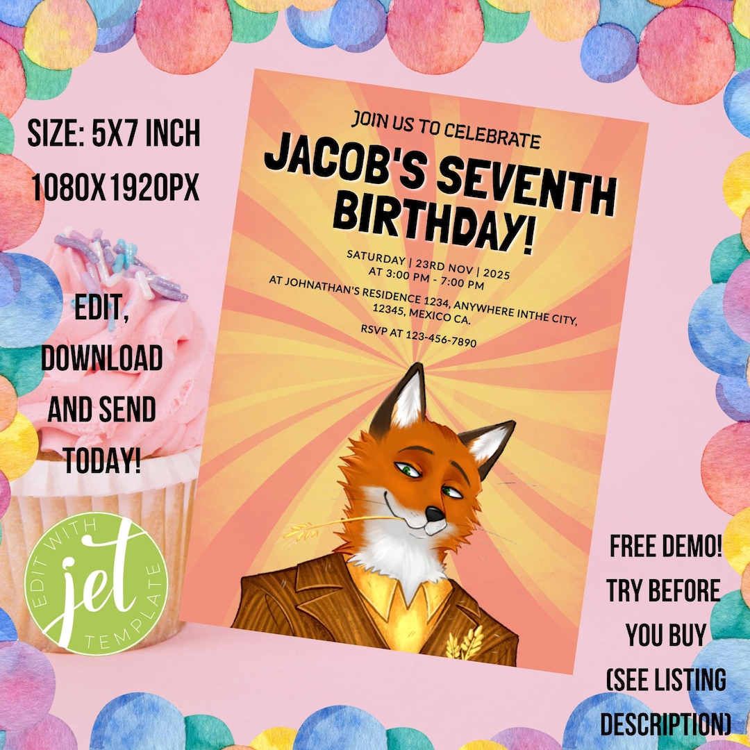 Editable Fantastic Mr Fox Birthday Invitation Fantastic Mr - Etsy
