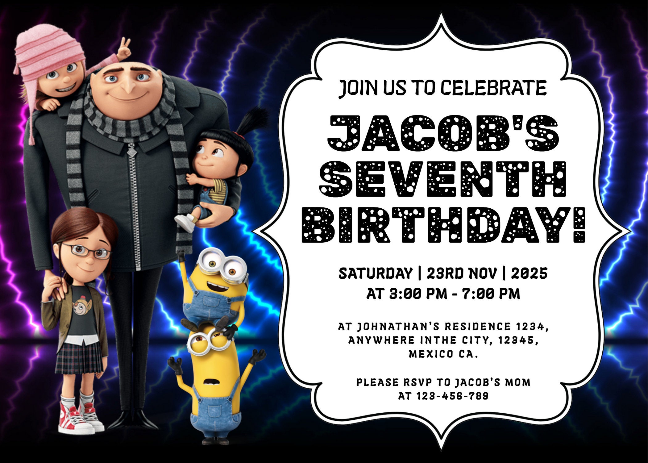 Editable Despicable Me Birthday Invitation Despicable Me Etsy