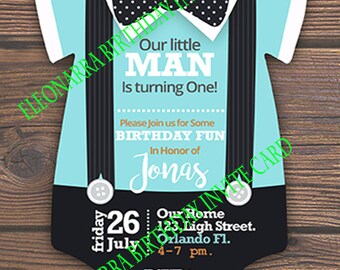 Bow Tie Onesie Birthday Invitation canva template