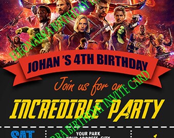 Avengers Infinity War Birthday Party Invitation canva template