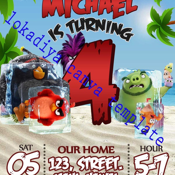 Angry Birds Birthday Invitation canva template