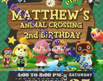 Animal-Crossing-Birthday-Invite canva template