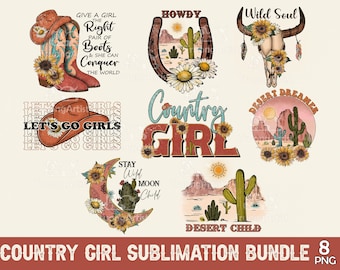 Country Girl Png Bundle,  Cowhide Country Girl Png, Western Bundle Png, Retro Desert Png, Western Png, Cowboy Png, Boho Sublimation Designs