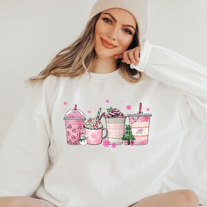 Pink Christmas Coffee Cups Png, Pink Coffee Cups, Christmas Coffee Png, Pink Christmas Png, Pink Christmas Sublimation, Christmas Shirt image 2