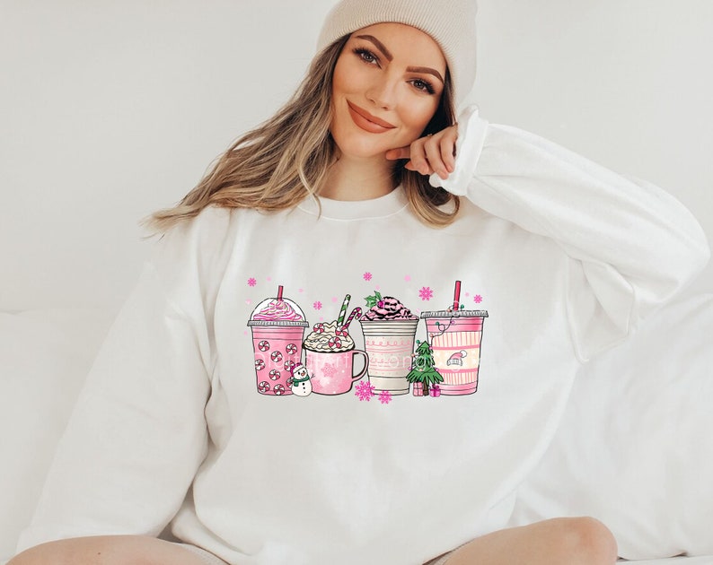 Pink Christmas Coffee Cups Png, Pink Coffee Cups, Christmas Coffee Png, Pink Christmas Png, Pink Christmas Sublimation, Christmas Shirt image 2