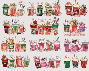 Christmas Coffee Latte PNG Bundle 35 Png, Christmas Coffee Png, Christmas Bundle, Snowman Reindeer, Pink Christmas Coffee Png,Printable File