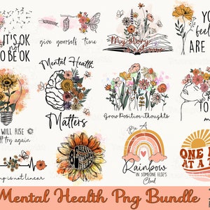 Mental Health Png Bundle, Retro Wildflower Png, Motivational Png, Positive, Mental Health, You Matter Png, Self Love Png Sublimation Designs
