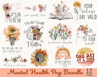 Mental Health Png Bundle, Retro Wildflower Png, Motivational Png, Positive, Mental Health, You Matter Png, Self Love Png Sublimation Designs
