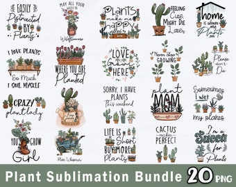 Plant Png Bundle, Plant Lover Bundle, Plant Quotes, Plant Mom Png, Gardening, Potted Plant, Retro Plant Png, Cactus Png Sublimation Design