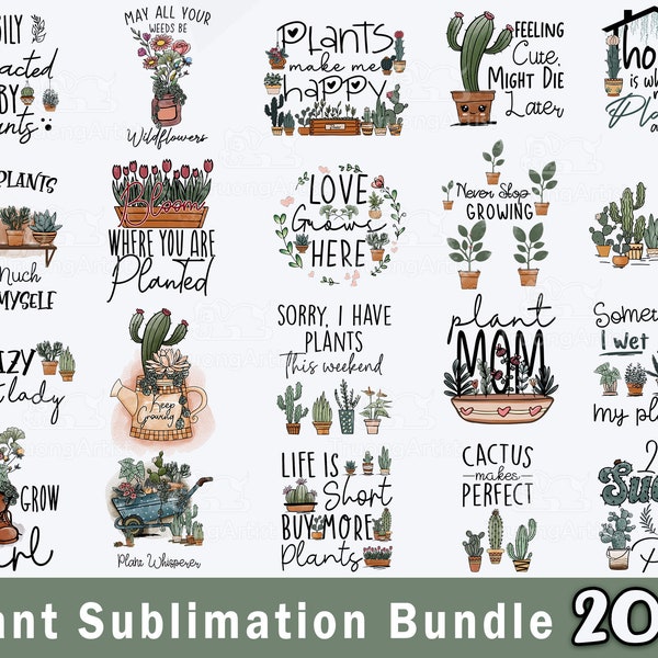 Plant Png Bundle, Plant Lover Bundle, Plant Quotes, Plant Mom Png, Gardening, Potted Plant, Retro Plant Png, Cactus Png Sublimation Design