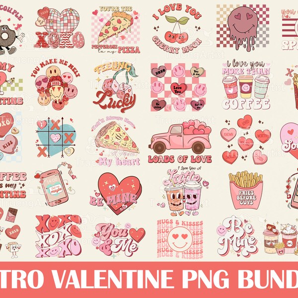 50+ Retro Valentine PNG Bundle, Groovy Valentine Png, Valentine Png, Love XOXO Png, Be Mine Png, Howdy Valentine Png, Sublimation Design