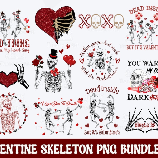 Valentine PNG Bundle, Valentine Skeleton Heart Png, Funny Valentine's PNG,  Skeleton Png, Love Sublimation, Valentine's Day Shirt Design