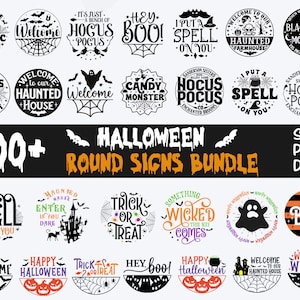 100 Halloween Round Sign SVG Bundle, Halloween Round Door Hanger Svg, Halloween Circle Sign Svg, Fall Round Porch Sign, Png File