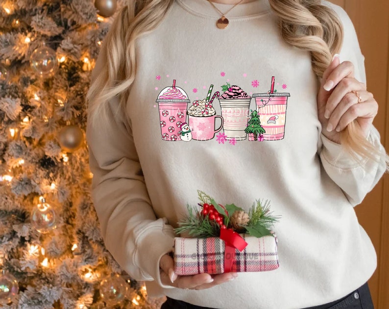 Pink Christmas Coffee Cups Png, Pink Coffee Cups, Christmas Coffee Png, Pink Christmas Png, Pink Christmas Sublimation, Christmas Shirt image 3