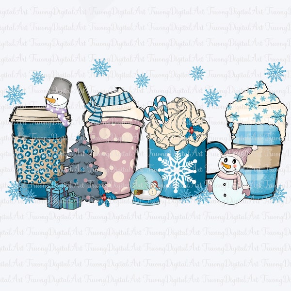 Winter Coffee Png, Coffee Cups Png, Hot Coffee Png, Winter Png, Snowflakes Png, Holiday Png, Winter Design, Christmas Png Printable File